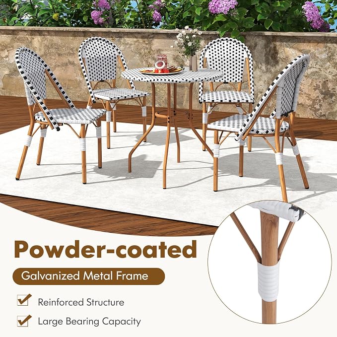 Tangkula 3 Piece French Bistro Table Chair Set, Outdoor Wicker Round Table & 2 - Image 5
