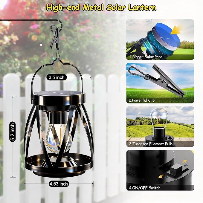 GARPAR Solar Lights Outdoor Waterproof, Upgraded Metal Outdoor Lantern - Image 6