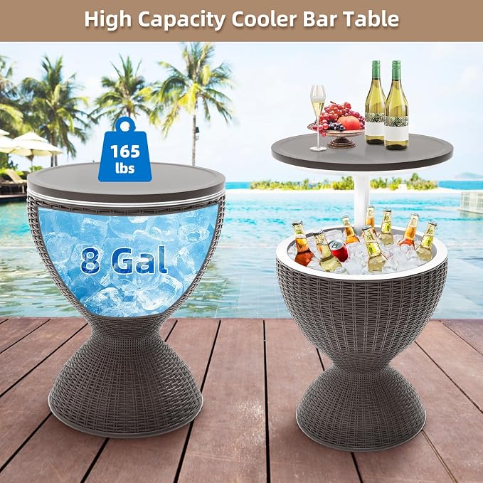 SHAREWIN Patio Cool Bar Table, Height-Adjustable Outdoor Bar Tables 8 Gallon - Image 5