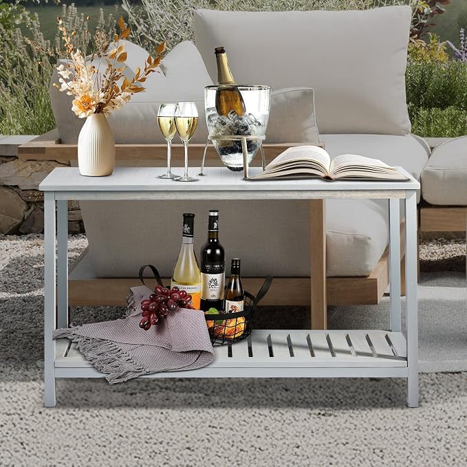 VINGLI 49in Solid Wood Outdoor Console Table, 2-Shelf Wooden Outdoor Accent - Image 7