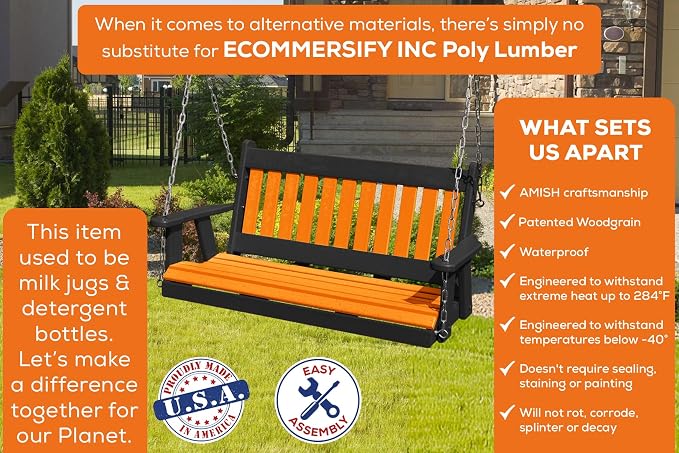 Mission Poly Lumber Wood 5FT Porch Swing Amish Craftsmandship Made in USA HDPE - Image 3
