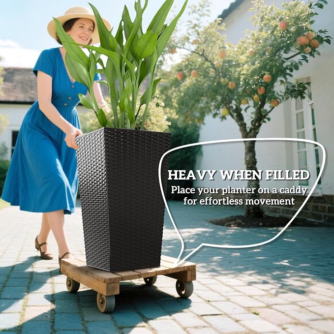 Outsunny Tall Planters for Outdoor Plants Set of 3, 24 in Taper Planters - Image 4
