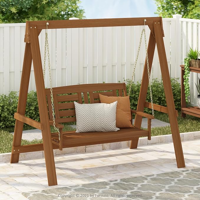 Furinno TIOMAN Porch Swing, Outdoor Hanging Wooden Swing - Image 4