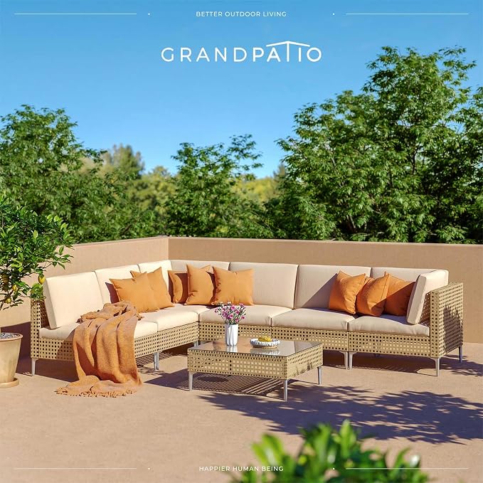 Grand patio 7-Piece Wicker Patio Furniture Set, Boho Outdoor Conversation Set - Image 8