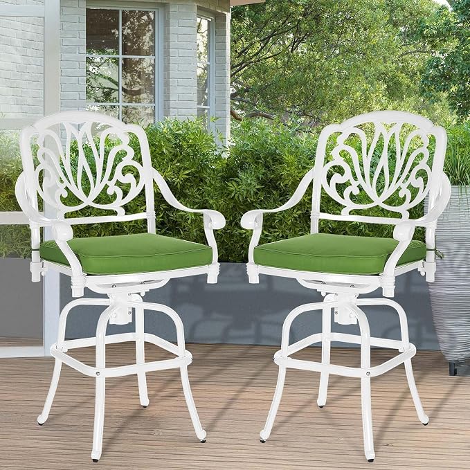 MEETWARM 2 Piece Patio Swivel Bar Chairs, All Weather Cast Aluminum High Swivel by MEETWARM