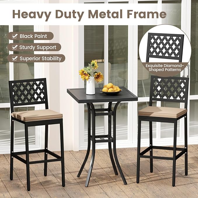 COSTWAY Outdoor Bar Chairs Set of 4, Armless Heavy-Duty Metal Frame Counter - Image 4
