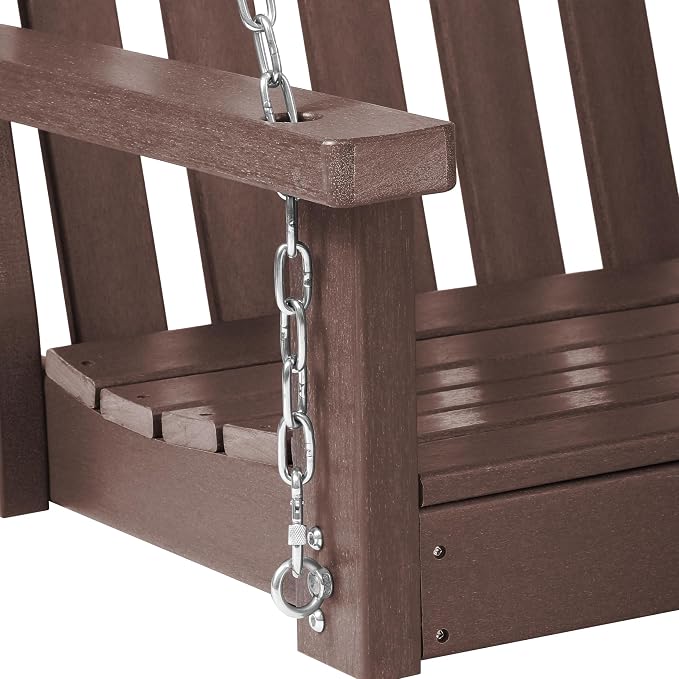 COSTAELM Paradise Outdoor Patio HDPE Hanging Front Porch Swing Bench, Dark Brown - Image 7