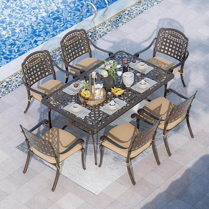 Grepatio 7 Piece Patio Dining Set Outdoor Dining Table Set Cast Aluminum by Takesyoutohaveawonderfullife