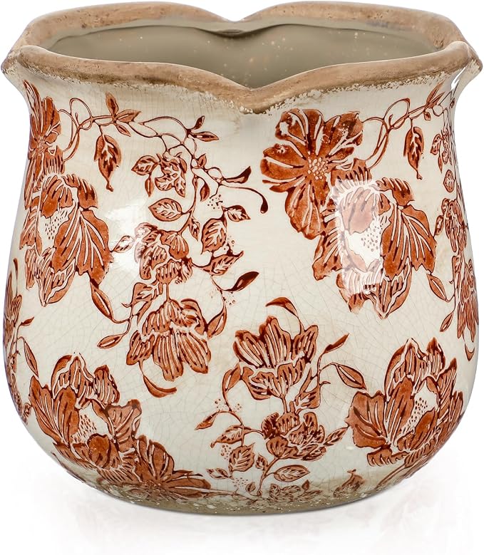 6 Inch Ceramic Plants Pots Vintage Ceramic Flower Planters Crackle Glaze Finish by Newtay