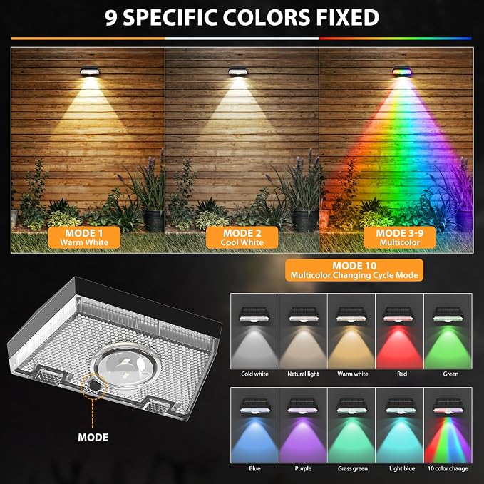 Solar Fence Lights, Warm White & Cool White & RGB 7Colors ＆ Color Changing Mode - Image 2