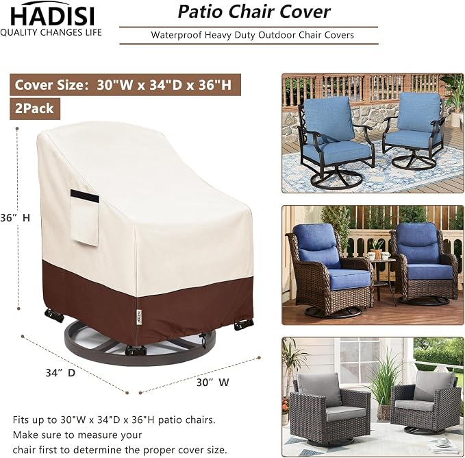 Patio Chair Covers for Outdoor Furniture Waterproof 2 Pack, Heavy Duty - Image 2