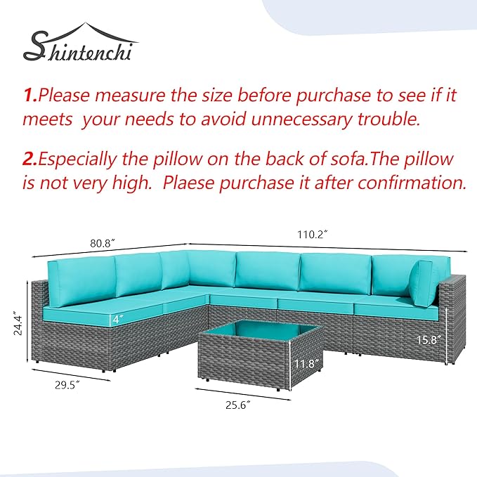Shintenchi 7 Pieces Outdoor Patio Furniture Sets, Patio Sectional Sofa Couch - Image 6