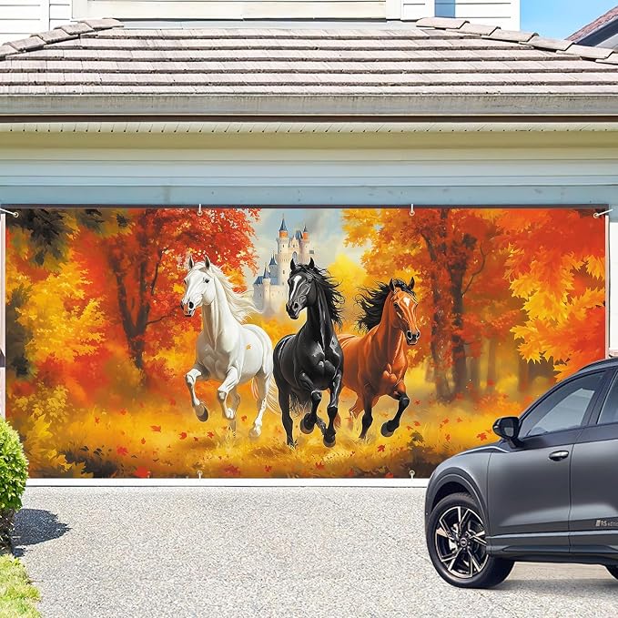 ANNA QUEEN Horse Garage Door Banner 6 x 13FT, Forest Scenery - Image 2