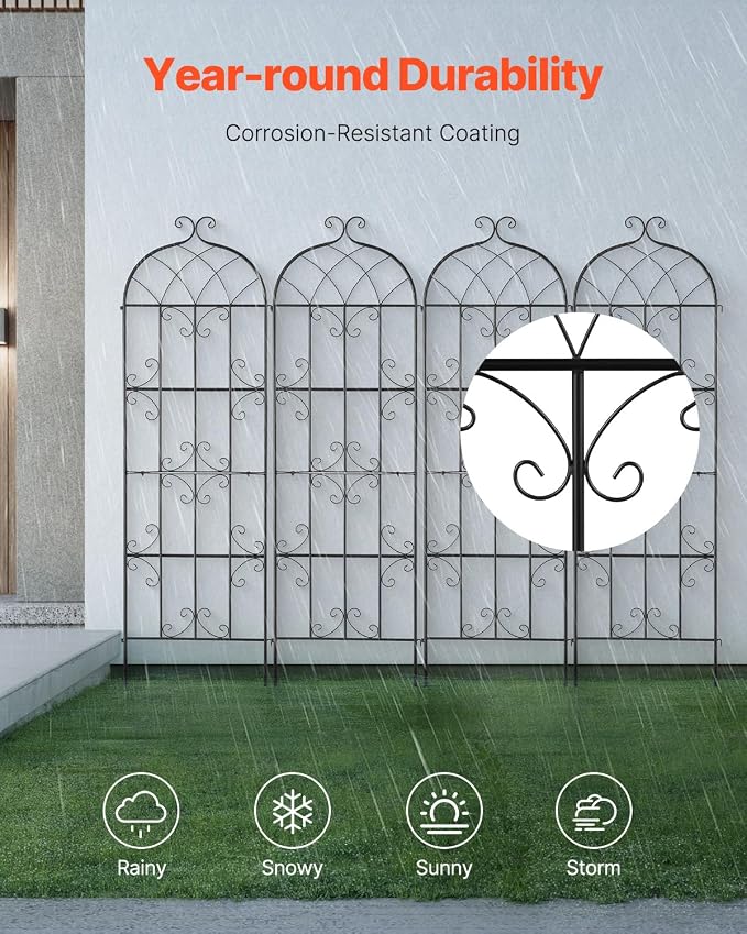 VEVOR 71 x 20 in, 4 Packs Rustproof Metal Garden Flower Trellis, Outdoor - Image 4