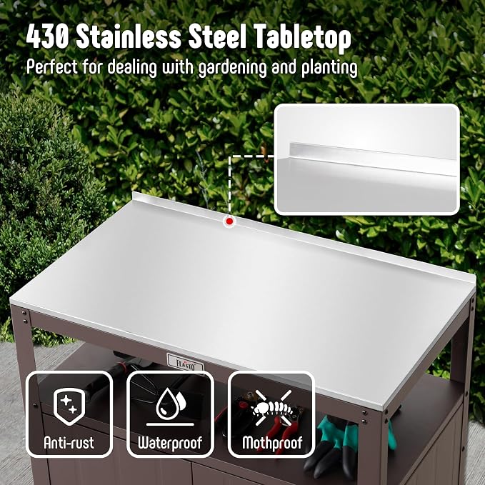 Garden Potting Bench with Storage, Outdoor Potting Table & Garden Work Bench - Image 5