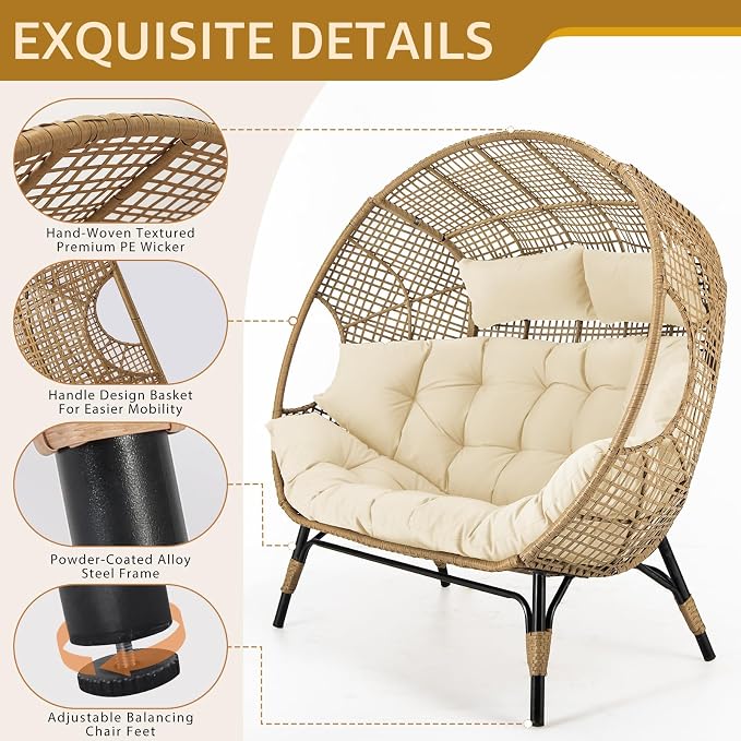 NICESOUL Indoor Outdoor Double Egg Chair - Image 5