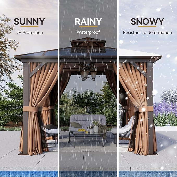 Aoxun 10'x10' Hardtop Gazebo, Outdoor Metal Gazebo - Image 6