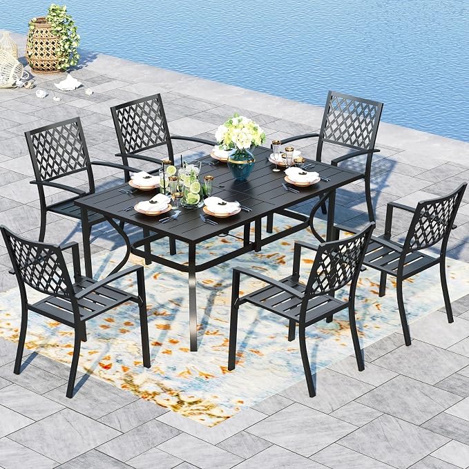 PHI VILLA 7 Piece Metal Outdoor Patio Dining Bistro Sets by PHIVILLAThepioneerofcomfortablehouseholdsupplies