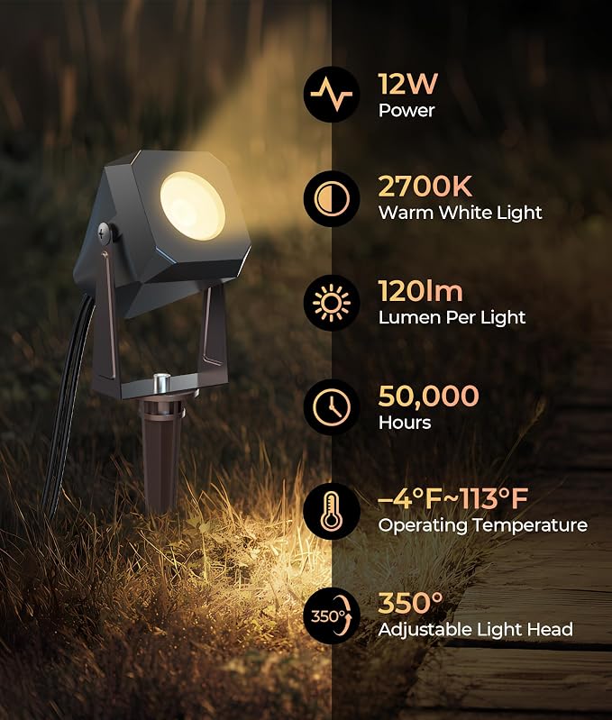 Outdoor Landscape Lighting, 8 Pack Outdoor Spotlights, LED Landscape Lights - Image 4