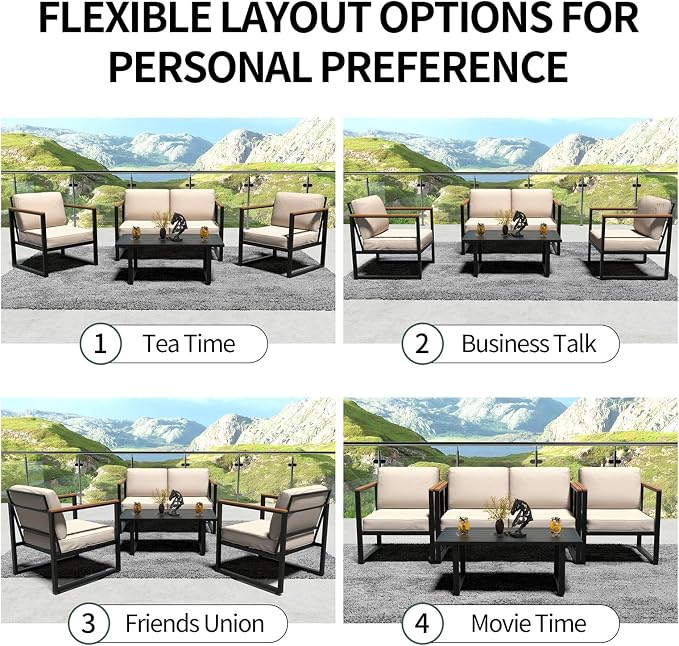 Outdoor Patio Furniture Sets of 4, Metal Patio Conversation Sets - Image 7