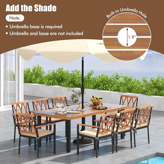 Tangkula 9 Pieces Patio Dining Set, Outdoor Acacia Wood Table and Chairs - Image 5