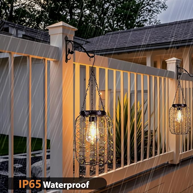 Hanging Solar Lanterns Outdoor Waterproof, Vintage Copper Hanging Lantern Lights - Image 6