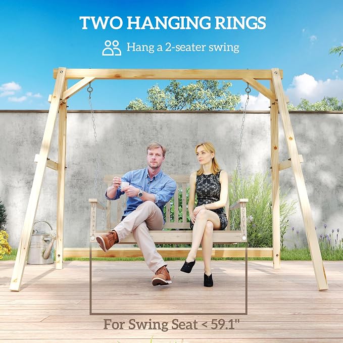 Outsunny 770lbs Porch Swing Frame, Heavy Duty A-Frame Wooden Swing Stand - Image 5