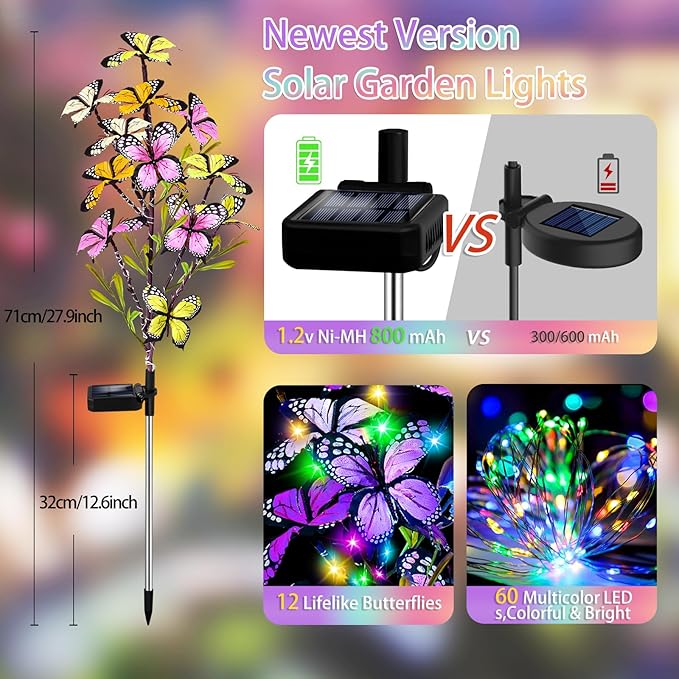 Solar Garden Lights Outdoor, Waterproof 4 Pack Solar Butterfly Lights - Image 2