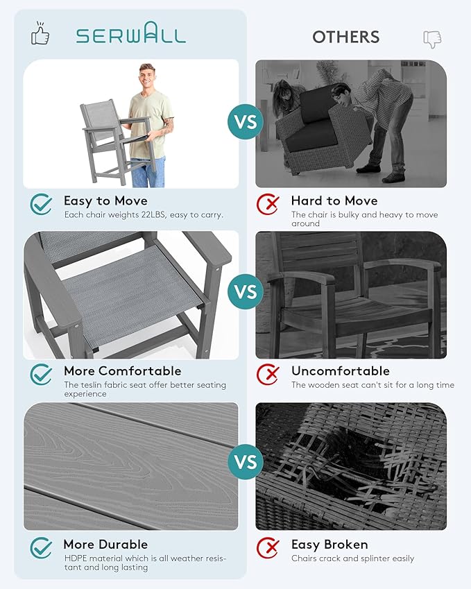 SERWALL Patio Dining Sets for 6, Outdoor HDPE Dining Set - Image 3