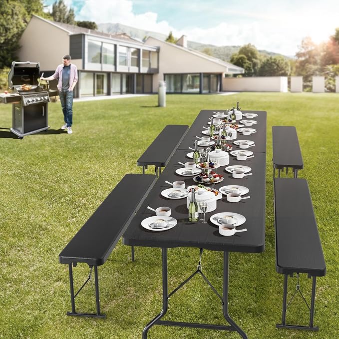 VINGLI 6 feet Plastic Folding Bench, Portable in/Outdoor Picnic Party Camping - Image 2