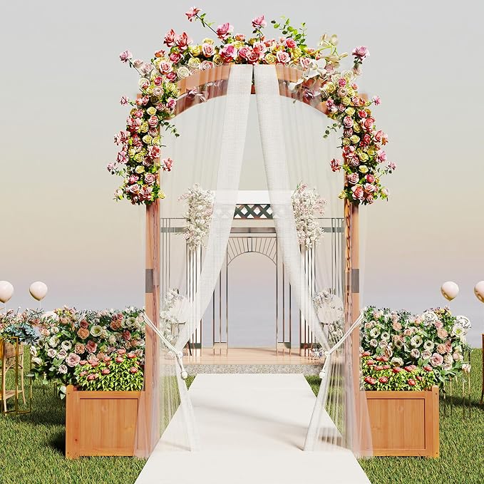 Giantex Garden Arbor with Planter Boxes, Wooden Arch with Trellis and Raised - Image 3