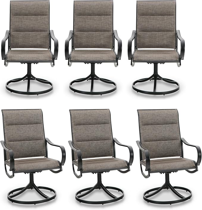 PHI VILLA Outdoor Swivel Patio Dining Chairs Set of 6, All Weather Patio Chair by PHIVILLAThepioneerofcomfortablehouseholdsupplies