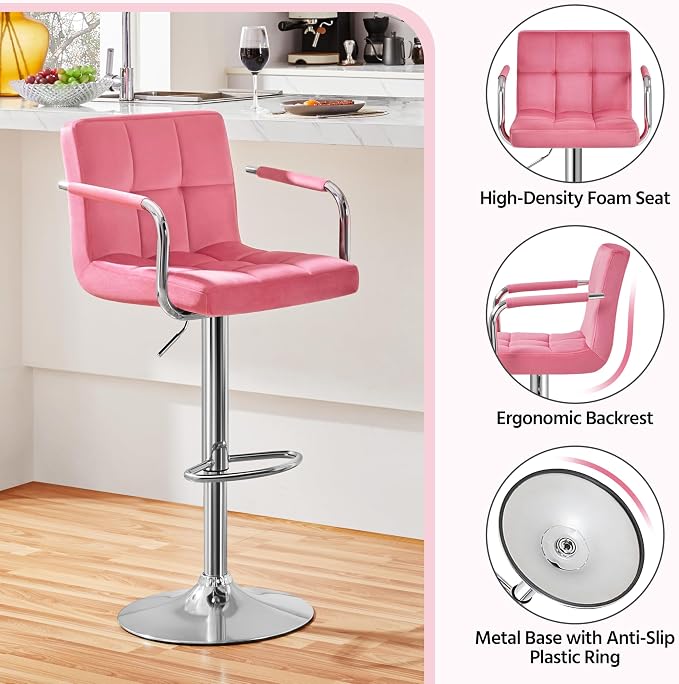 Yaheetech Bar Stools Set of 4, Velvet Fabric Swivel Barstools, Height - Image 6