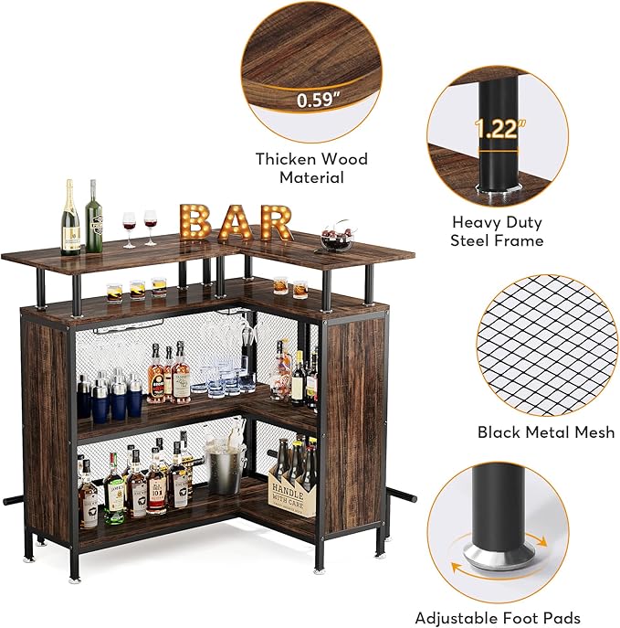 LITTLE TREE Home Bar Unit Mini Liquor Table Cabinet - Image 7