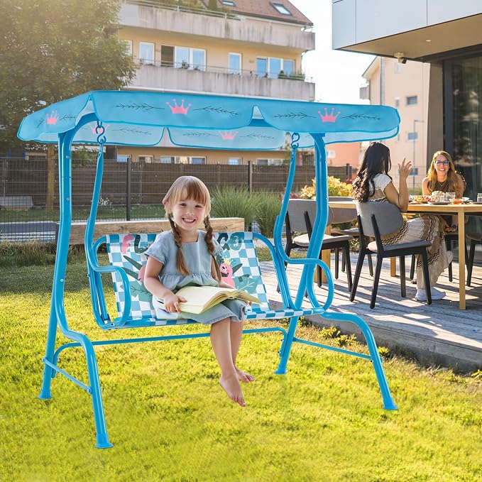 HONEY JOY Kids Patio Swing, 2-Seater Outdoor Porch Swing Lounge Chair, - Image 7