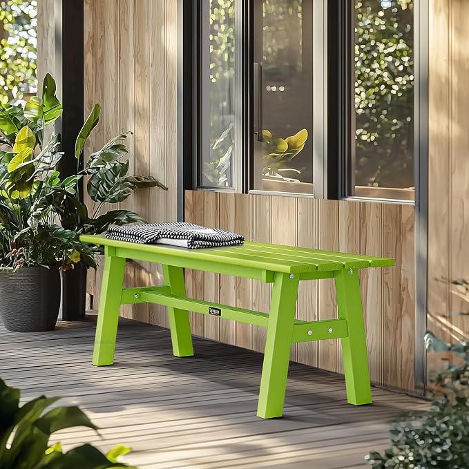 VINGLI 47” Outdoor Bench Garden Bench HDPE Porch Bench w/Metal Legs, Poly - Image 7