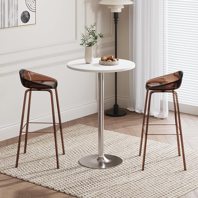 Flamaker Round Bistro Pub Table Modern Style Metal Base MDF Top Cocktail Bar - Image 2