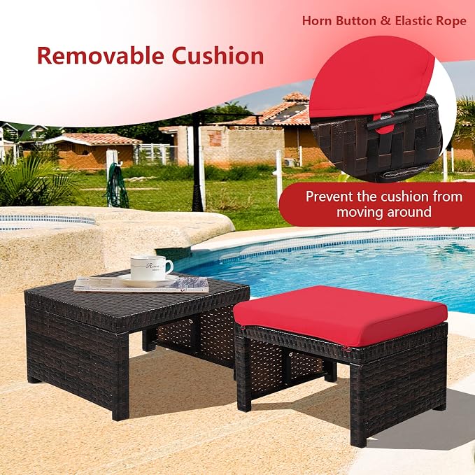 ORALNER Outdoor Ottoman, All-Weather Rattan Foot Stools w/Removable Cushions - Image 5