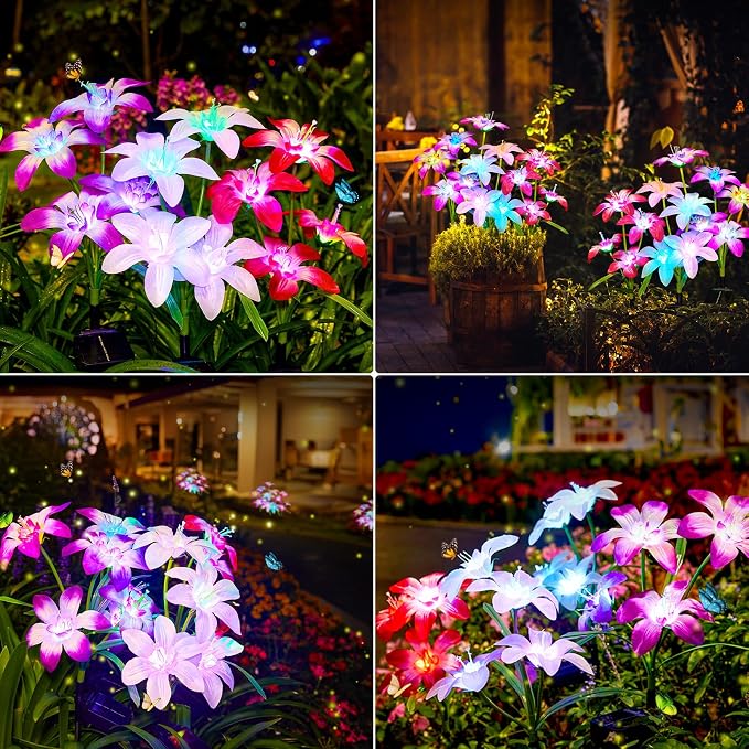 Solar Garden Lights Outdoor, 8 Pack Blooming Lily Solar Flowers Outdoor - Image 4