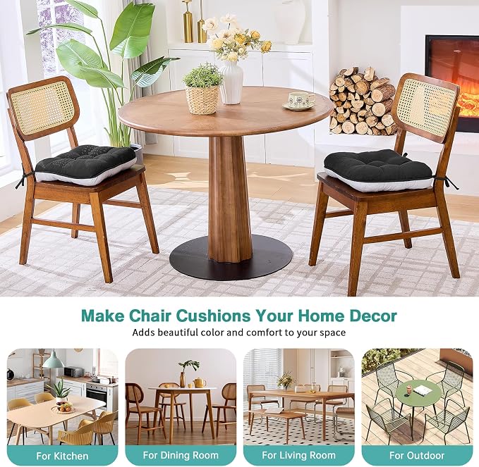 BETU Black Chair Cushions for Dining Chairs Set of 2, 3.5" Thick Kitchen Table - Image 5