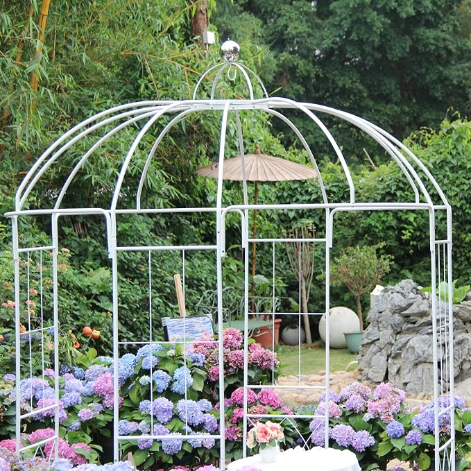 Birdcage Shape Garden Arches Arbors, Metal Gazebo White Enduring Iron Trellis - Image 3