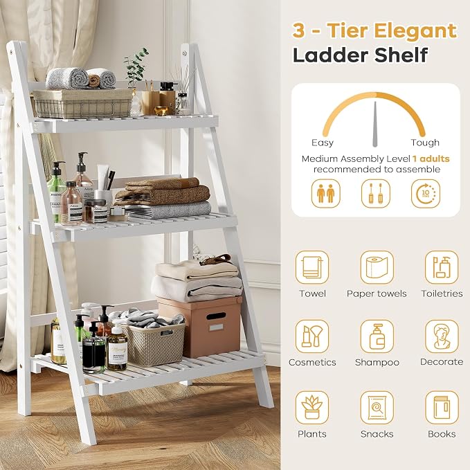 Bamboo Bookshelf 3-Tier Ladder Shelf, 39.4” Freestanding Open Bookcase Book - Image 7