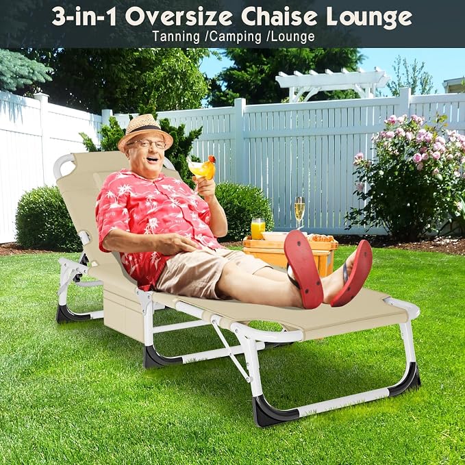 MOPHOTO Oversized Beach Lounge Chair, 5-Position Adjustable Tanning Chair - Image 8