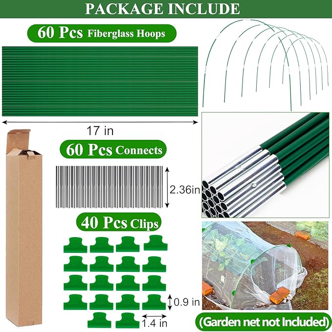 60Pcs Greenhouse Hoops Grow Tunnel Wide, 8FT Rust-Free Fiberglass Support - Image 2