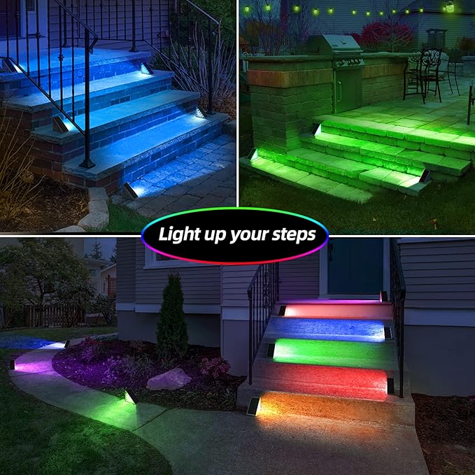 NIORSUN Solar Step Lights, 6 Pack RGB Solid Color Changing Solar Stair Lights - Image 3