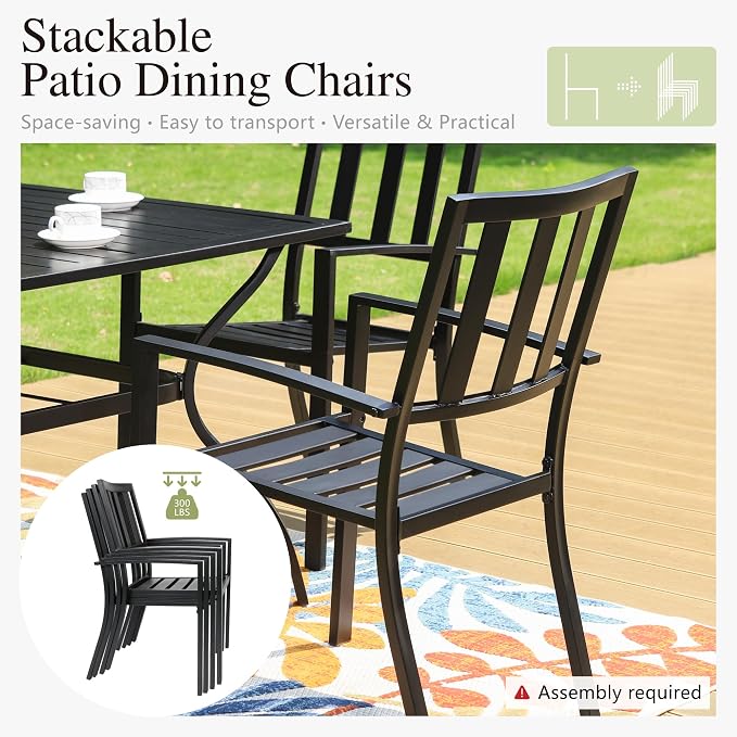PHI VILLA 5-Piece Metal Patio Outdoor Table and Chairs Dining Set- 37" Square - Image 3