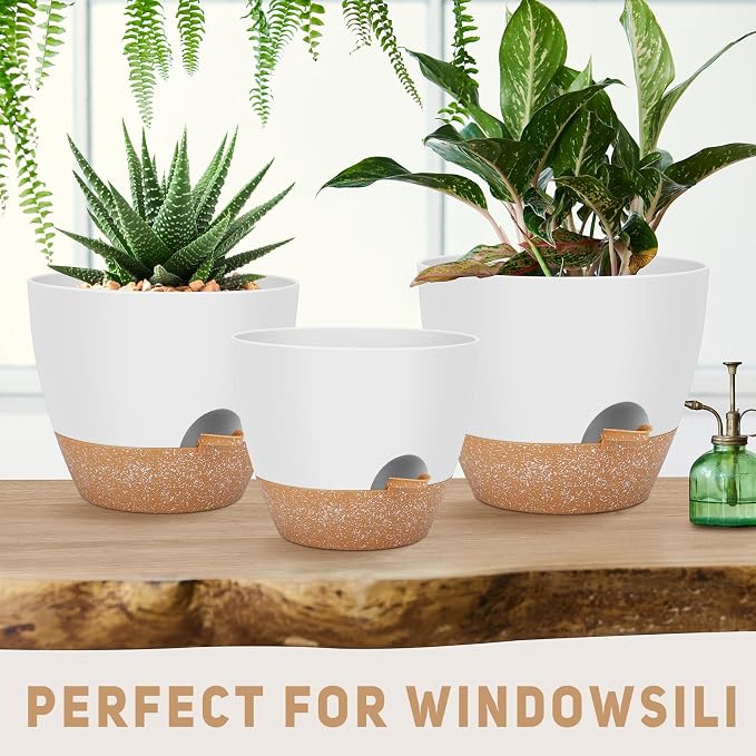 12" 10" 9" Large Self Watering Plant Pots, 3 Pack Flower Pots Planters - Image 4