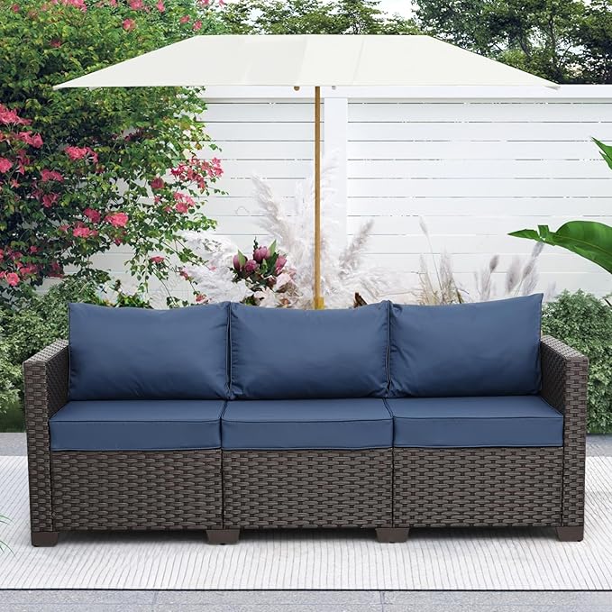 Rattaner 3-Seat Patio Wicker Sofa, Outdoor Rattan Couch Furniture Steel Frame - Image 2