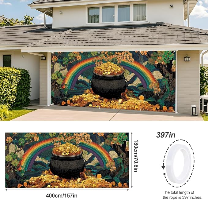ANNA QUEEN St Patrick’s Day Garage Door Banner 6x13FT, Rainbow and Pot of Gold - Image 3