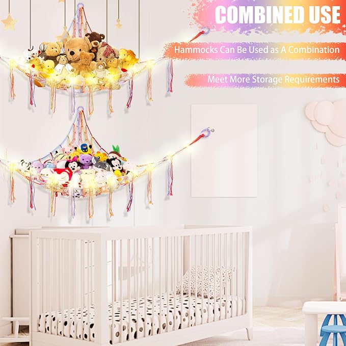 Stuffed Animal Hammock with LED Light, Large Stuffed Animals Storage Corner - Image 8
